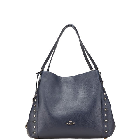 コーチ フラワー 花 スタッズ ハンドバッグ トートバッグ ネイビー ブラック レザー レディース COACH 【中古】
