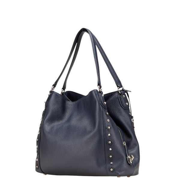 コーチ フラワー 花 スタッズ ハンドバッグ トートバッグ ネイビー ブラック レザー レディース COACH 【中古】