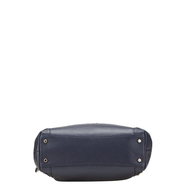 コーチ フラワー 花 スタッズ ハンドバッグ トートバッグ ネイビー ブラック レザー レディース COACH 【中古】