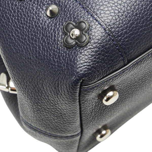 コーチ フラワー 花 スタッズ ハンドバッグ トートバッグ ネイビー ブラック レザー レディース COACH 【中古】