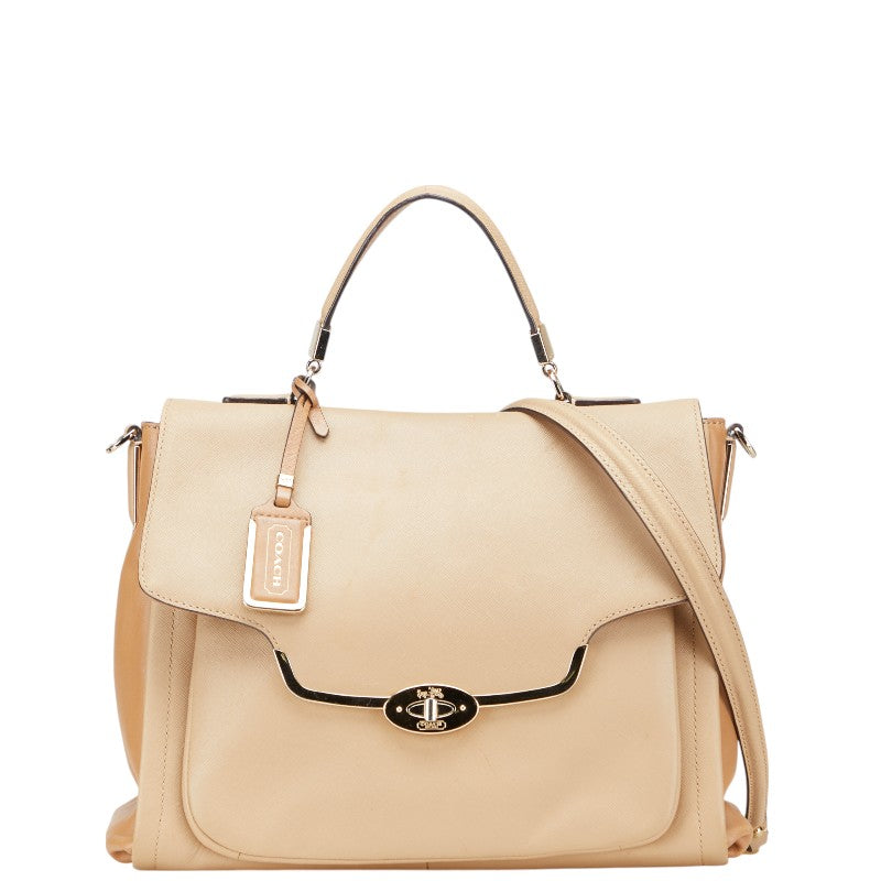 コーチ ロゴ ハンドバッグ ショルダーバッグ 2WAY ベージュ レザー レディース COACH 【中古】