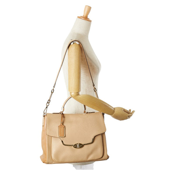 コーチ ロゴ ハンドバッグ ショルダーバッグ 2WAY ベージュ レザー レディース COACH 【中古】