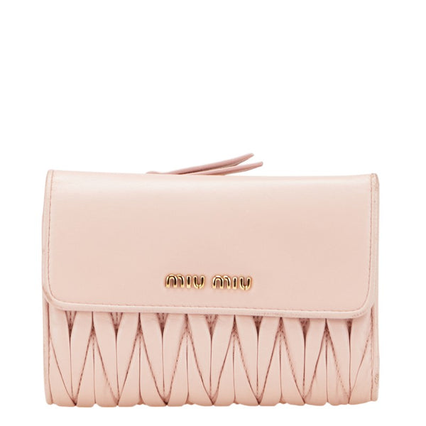 ミュウミュウ マテラッセ 二つ折り財布 5ML225 ピンク レザー レディース MIUMIU 【中古】