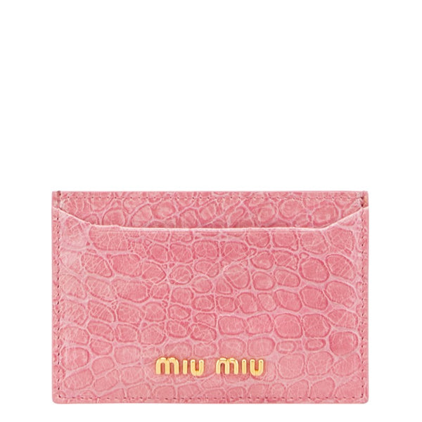 ミュウミュウ クロコ型押し カードケース ピンク レザー レディース MIUMIU 【中古】