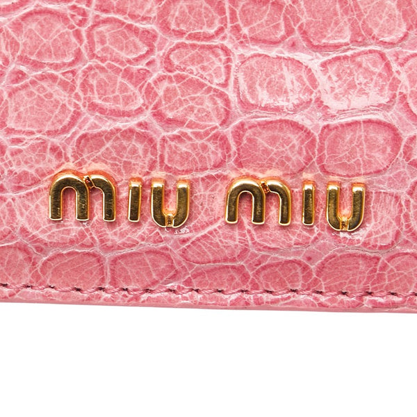 ミュウミュウ クロコ型押し カードケース ピンク レザー レディース MIUMIU 【中古】