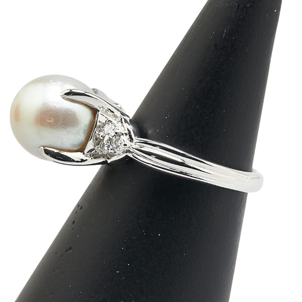 Pt900 プラチナ 白蝶真珠9.7mm ダイヤ0.12ct リング 指輪 レディース 11.5号 【中古】