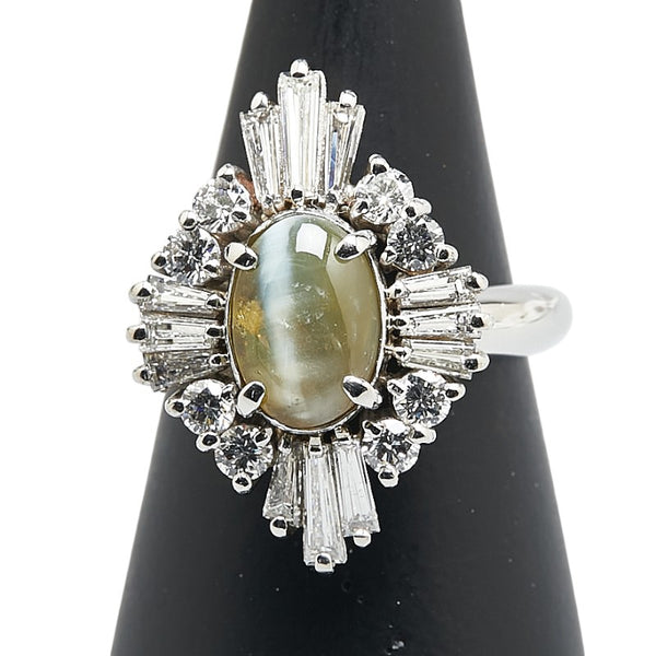 Pt900 プラチナ キャッツアイ3.98ct ダイヤ1.46ct リング 指輪 レディース 12号 【中古】