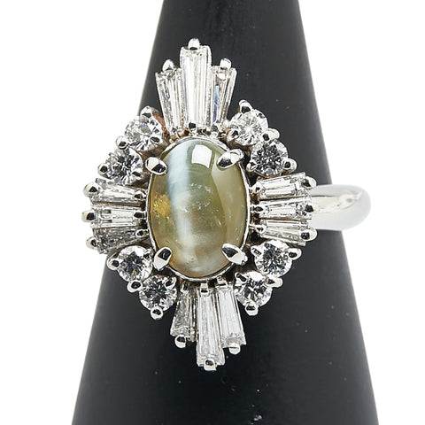 Pt900 プラチナ キャッツアイ3.98ct ダイヤ1.46ct リング 指輪 レディース 12号 【中古】