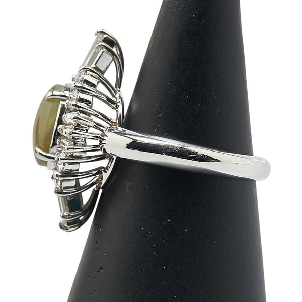 Pt900 プラチナ キャッツアイ3.98ct ダイヤ1.46ct リング 指輪 レディース 12号 【中古】