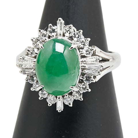 Pt900 プラチナ ヒスイ ダイヤ0.44ct リング 指輪 レディース 7号 【中古】