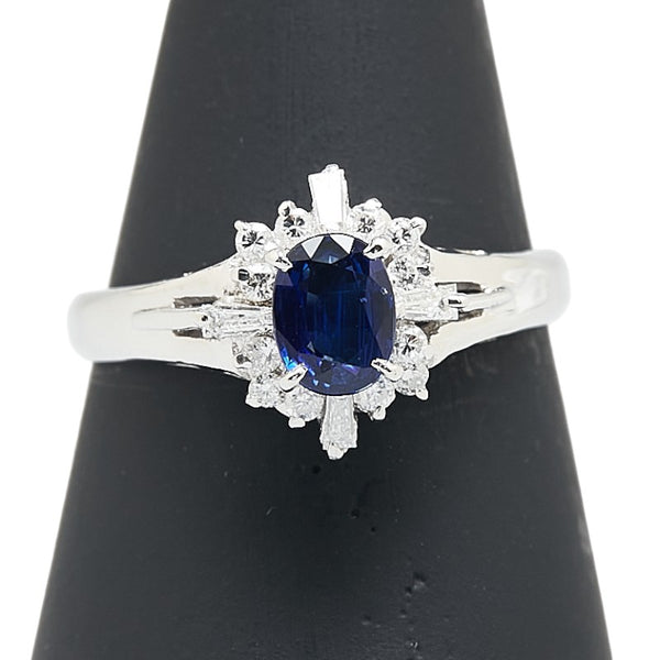 Pt900 プラチナ サファイア0.56ct ダイヤ0.24ct リング 指輪 レディース 14号 【中古】