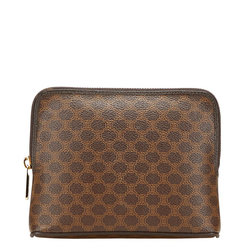 セリーヌ マカダム ポーチ ブラウン PVC レザー レディース CELINE 【中古】