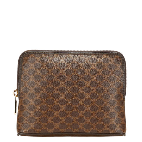 セリーヌ マカダム ポーチ ブラウン PVC レザー レディース CELINE 【中古】