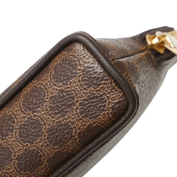 セリーヌ マカダム ポーチ ブラウン PVC レザー レディース CELINE 【中古】