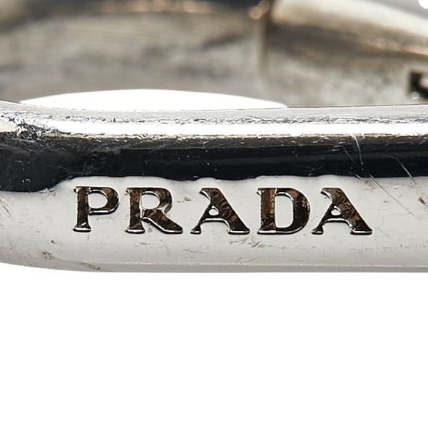 プラダ 三角ロゴプレート キーホルダー キーリング チャーム シルバー ブラック メタル レディース PRADA 【中古】