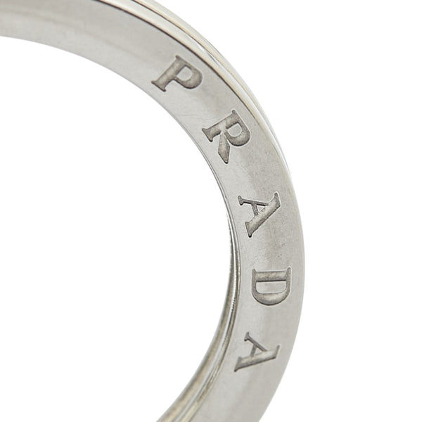 プラダ 三角ロゴプレート キーホルダー キーリング チャーム シルバー ブラック メタル レディース PRADA 【中古】