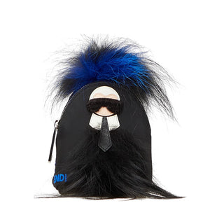 フェンディ カーリト リュック モチーフ キーホルダー 小物入れ 7AR512 ブラック ブルー ナイロン レザー レディース FENDI 【中古】