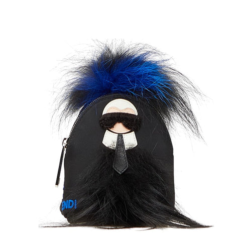 フェンディ カーリト リュック モチーフ キーホルダー 小物入れ 7AR512 ブラック ブルー ナイロン レザー レディース FENDI 【中古】