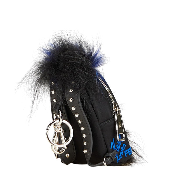 フェンディ カーリト リュック モチーフ キーホルダー 小物入れ 7AR512 ブラック ブルー ナイロン レザー レディース FENDI 【中古】