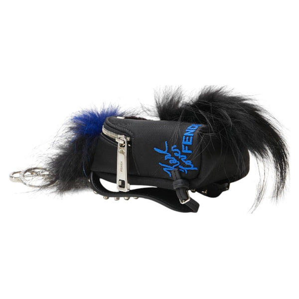 フェンディ カーリト リュック モチーフ キーホルダー 小物入れ 7AR512 ブラック ブルー ナイロン レザー レディース FENDI 【中古】