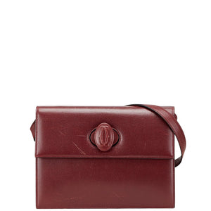 カルティエ マストライン 斜め掛け ショルダーバッグ ワインレッド ボルドー レザー レディース CARTIER 【中古】