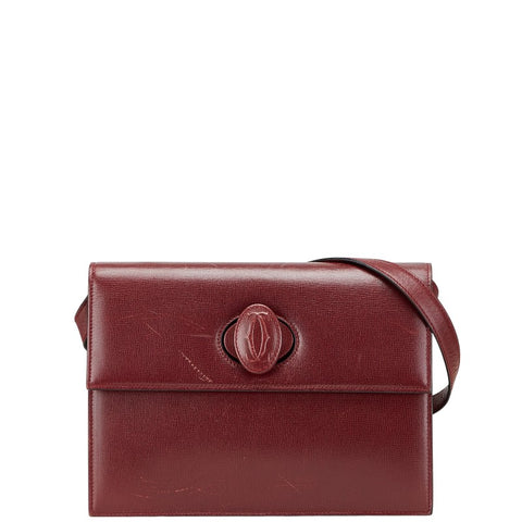 カルティエ マストライン 斜め掛け ショルダーバッグ ワインレッド ボルドー レザー レディース CARTIER 【中古】