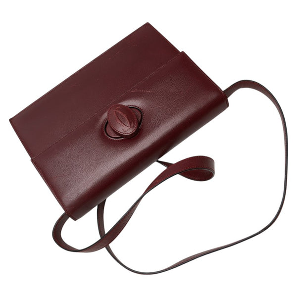 カルティエ マストライン 斜め掛け ショルダーバッグ ワインレッド ボルドー レザー レディース CARTIER 【中古】