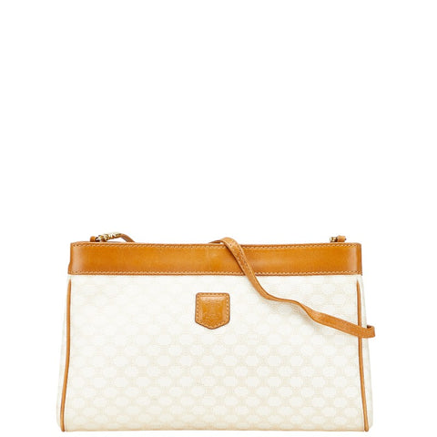 セリーヌ マカダム 斜め掛け ショルダーバッグ ホワイト ブラウン PVC レザー レディース CELINE 【中古】