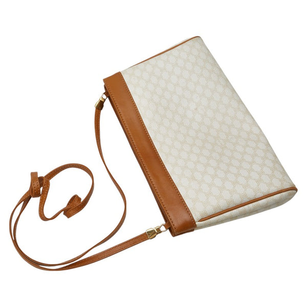 セリーヌ マカダム 斜め掛け ショルダーバッグ ホワイト ブラウン PVC レザー レディース CELINE 【中古】