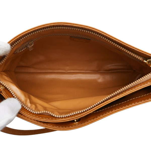 セリーヌ マカダム 斜め掛け ショルダーバッグ ホワイト ブラウン PVC レザー レディース CELINE 【中古】