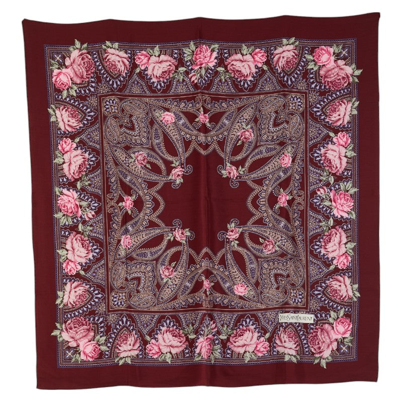 サンローラン フラワー 花 スカーフ ボルドー マルチカラー シルク レディース SAINT LAURENT 【中古】