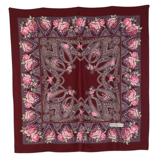 サンローラン フラワー 花 スカーフ ボルドー マルチカラー シルク レディース SAINT LAURENT 【中古】