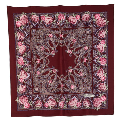 サンローラン フラワー 花 スカーフ ボルドー マルチカラー シルク レディース SAINT LAURENT 【中古】