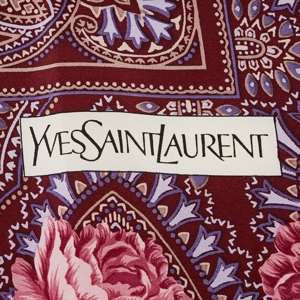 サンローラン フラワー 花 スカーフ ボルドー マルチカラー シルク レディース SAINT LAURENT 【中古】