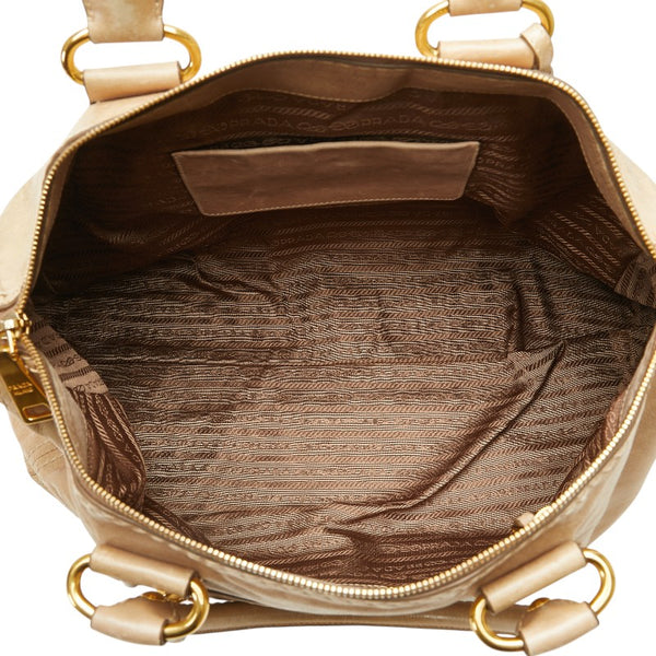 プラダ 三角ロゴプレート ハンドバッグ ショルダーバッグ 2WAY ベージュ レザー レディース PRADA 【中古】