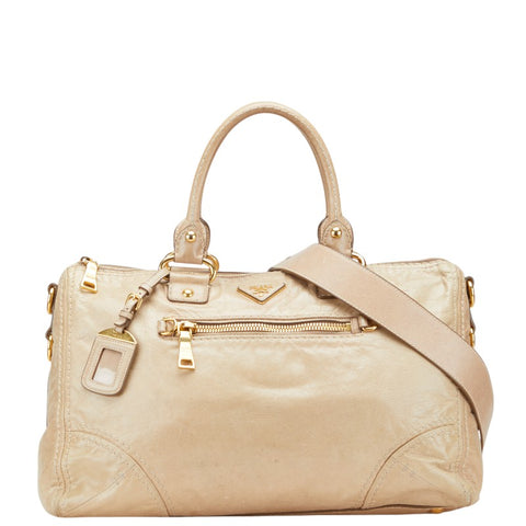 プラダ 三角ロゴプレート ハンドバッグ ショルダーバッグ 2WAY ベージュ レザー レディース PRADA 【中古】