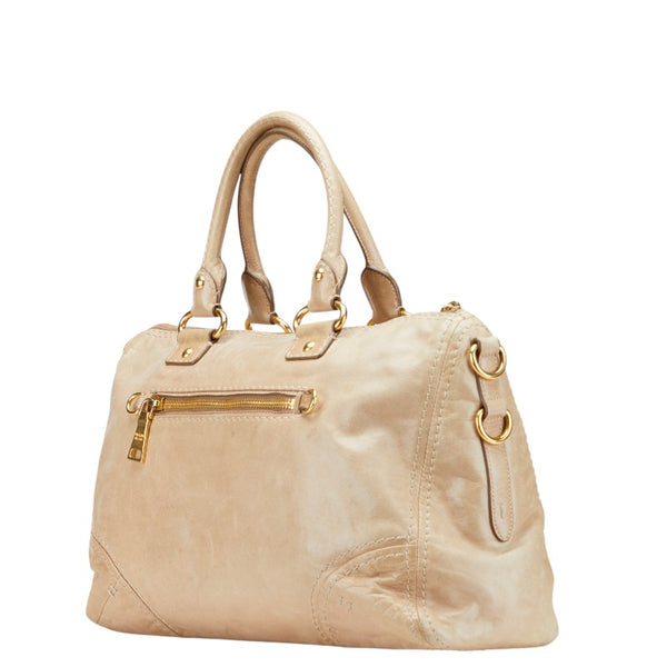 プラダ 三角ロゴプレート ハンドバッグ ショルダーバッグ 2WAY ベージュ レザー レディース PRADA 【中古】