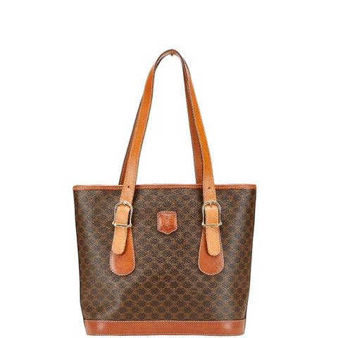 セリーヌ マカダム ハンドバッグ ブラウン PVC レザー レディース CELINE 【中古】