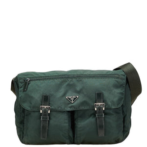 プラダ 三角ロゴプレート ショルダーバッグ グリーン ナイロン レディース PRADA 【中古】