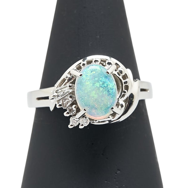 Pt900 プラチナ オパール0.69ct ダイヤ0.09ct リング 指輪 レディース 13号 【中古】