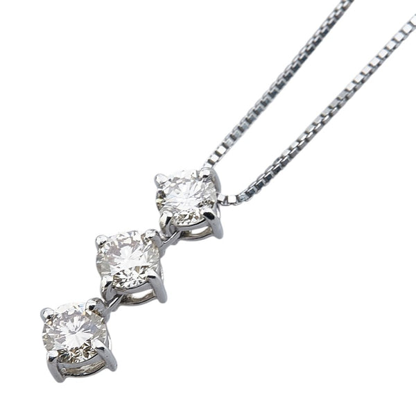 Pt900 プラチナ Pt850 プラチナ ダイヤ1.00ct プチ 3連 ネックレス レディース 【中古】