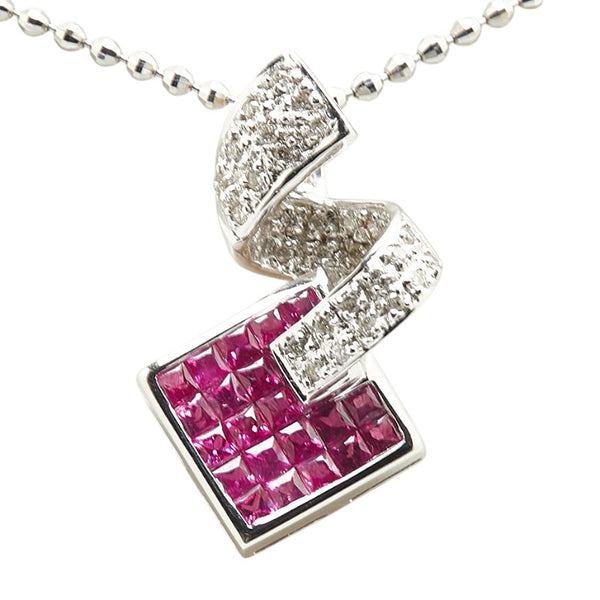 K18WG ホワイトゴールド ルビー0.9ct ダイヤ0.15ct ネックレス レディース 【中古】