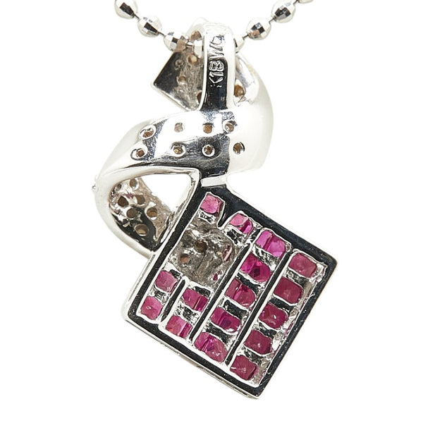 K18WG ホワイトゴールド ルビー0.9ct ダイヤ0.15ct ネックレス レディース 【中古】