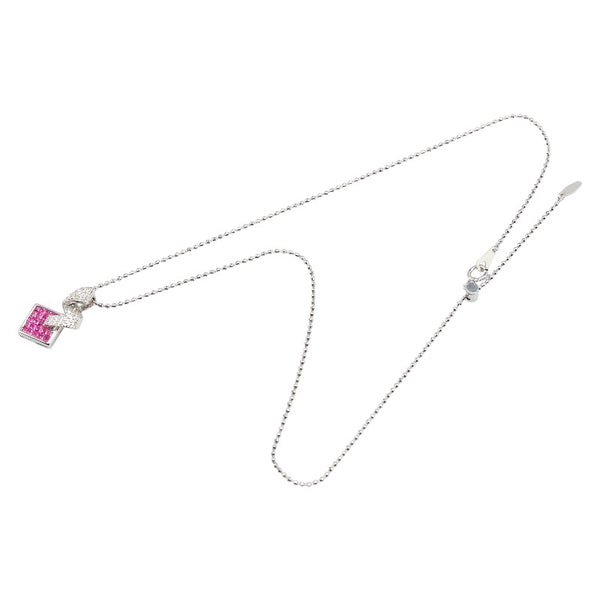 K18WG ホワイトゴールド ルビー0.9ct ダイヤ0.15ct ネックレス レディース 【中古】