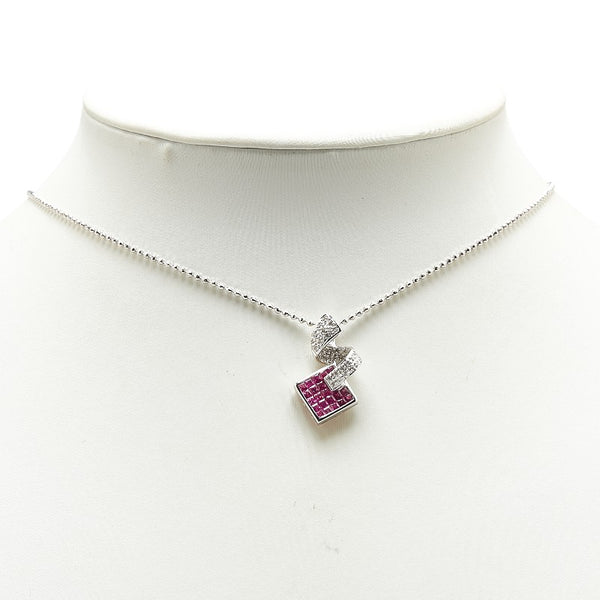 K18WG ホワイトゴールド ルビー0.9ct ダイヤ0.15ct ネックレス レディース 【中古】
