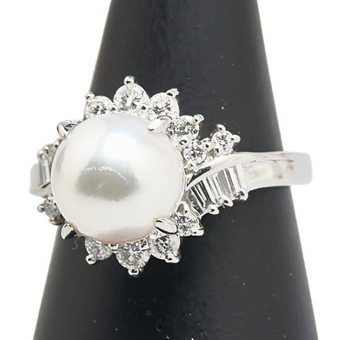 シルバー Pt900 プラチナ パール9.1mm ダイヤ0.63ct リング 指輪 レディース 12号 【中古】