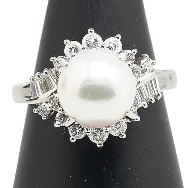 シルバー Pt900 プラチナ パール9.1mm ダイヤ0.63ct リング 指輪 レディース 12号 【中古】