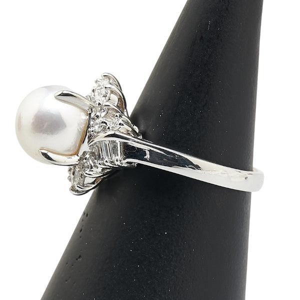 シルバー Pt900 プラチナ パール9.1mm ダイヤ0.63ct リング 指輪 レディース 12号 【中古】