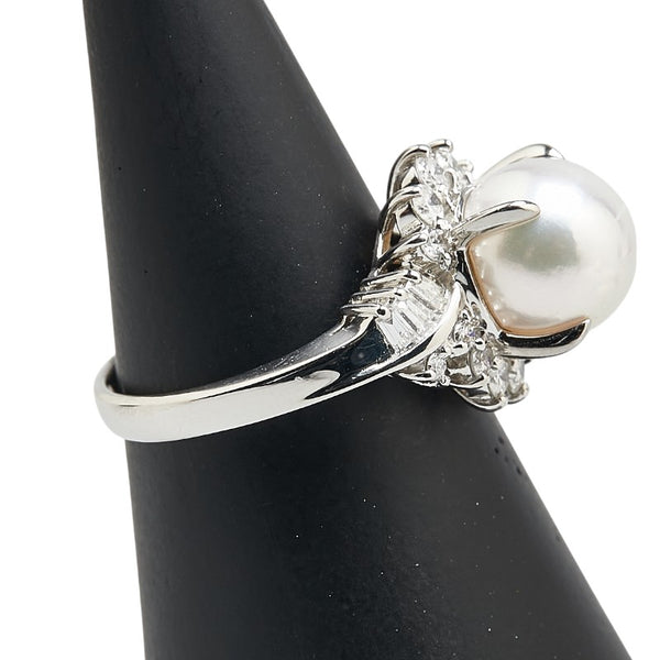 シルバー Pt900 プラチナ パール9.1mm ダイヤ0.63ct リング 指輪 レディース 12号 【中古】