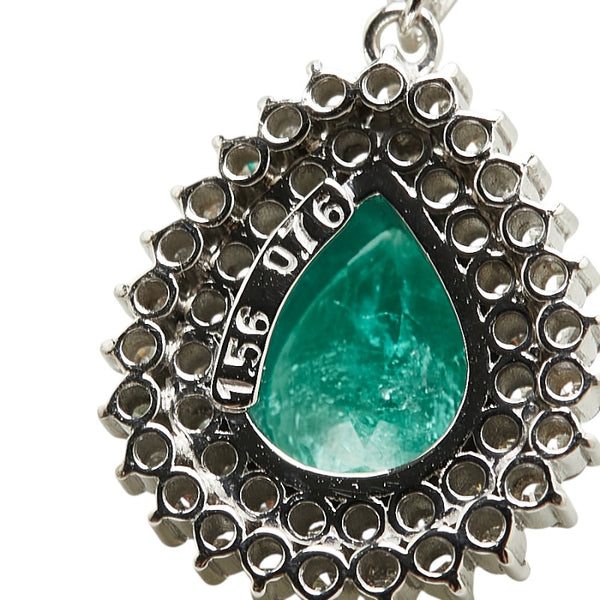 Pt900 プラチナ Pt850 プラチナ エメラルド1.56ct ダイヤ0.76ct 雫 モチーフ ペンダントネックレス レディース 【中古】